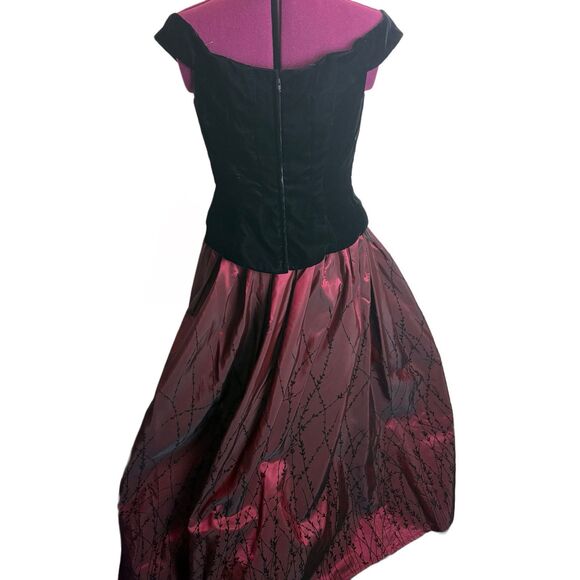 Vtg Y2k 90s Red Black Velvet Two Piece Floral Whimsigoth Fairy Prom Gown Sz 14 - Picture 2 of 12